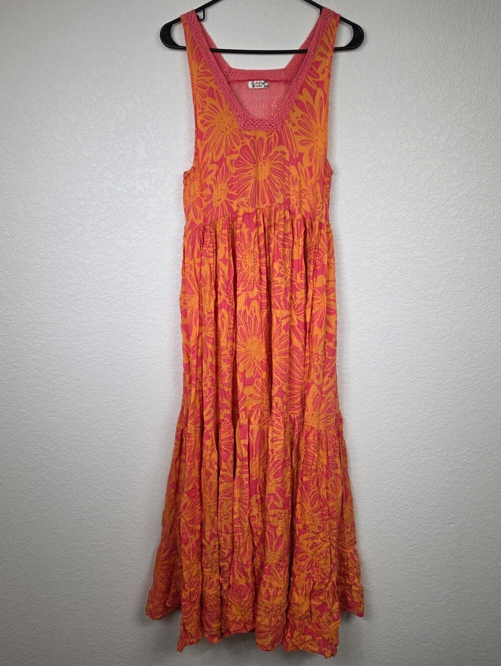 Free People Small Orange Retro Floral Flower Maxi Dress